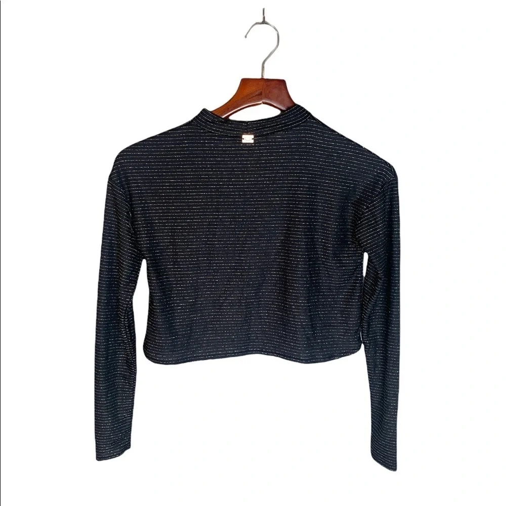 For Love & Lemons KNITZ Long Sleeve Crop Top Black & Gold Stripe XS - Picture 6 of 9
